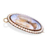 Antique Victorian Yellow Gold Pearl and Guilloche Enamel Keepsake Brooch