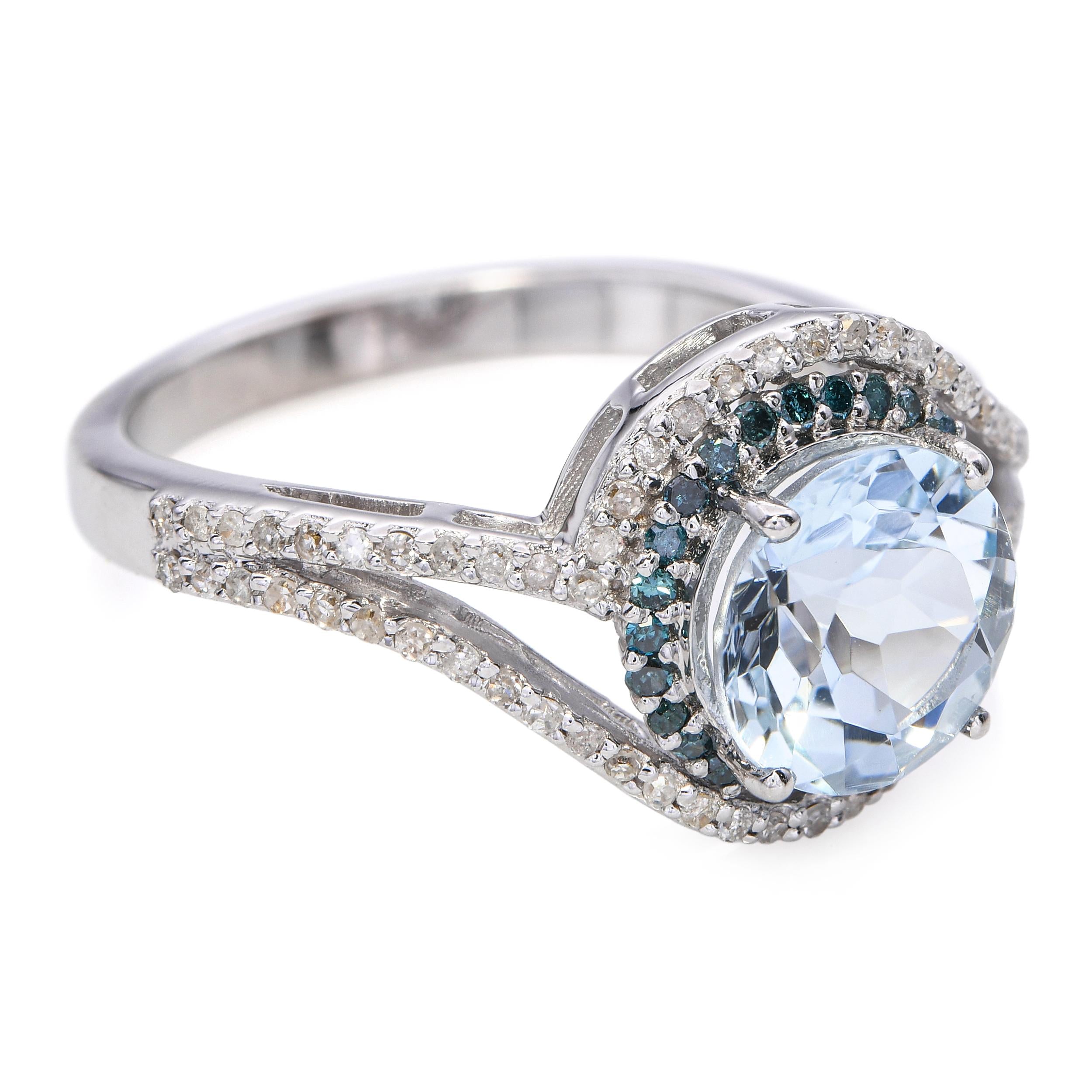 10k White Gold 2.1ct Aquamarine and 0.48tcw Diamond Halo Ring