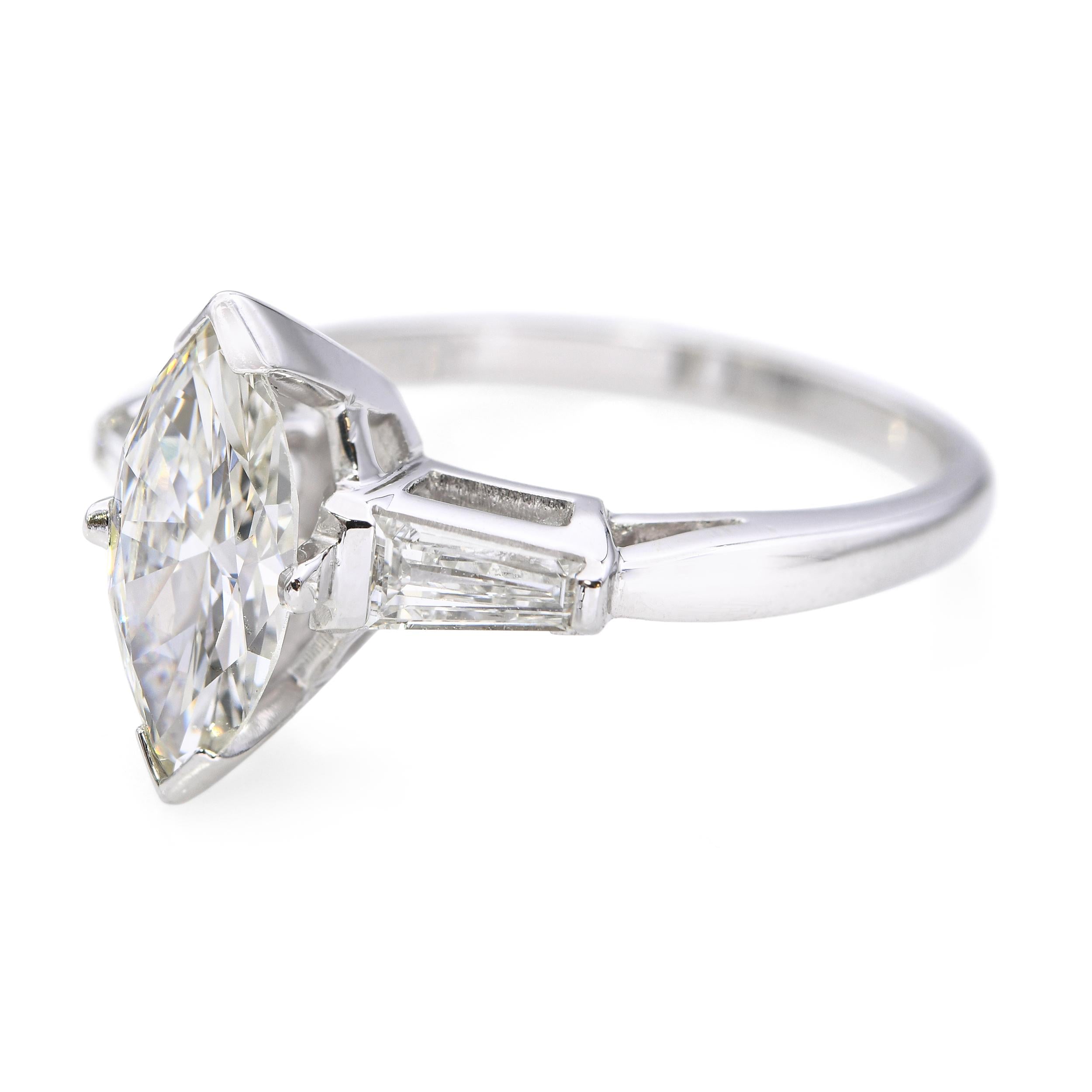 Vintage Platinum 1.52tcw Marquise & Tapered Baguette Diamond Engagement Ring