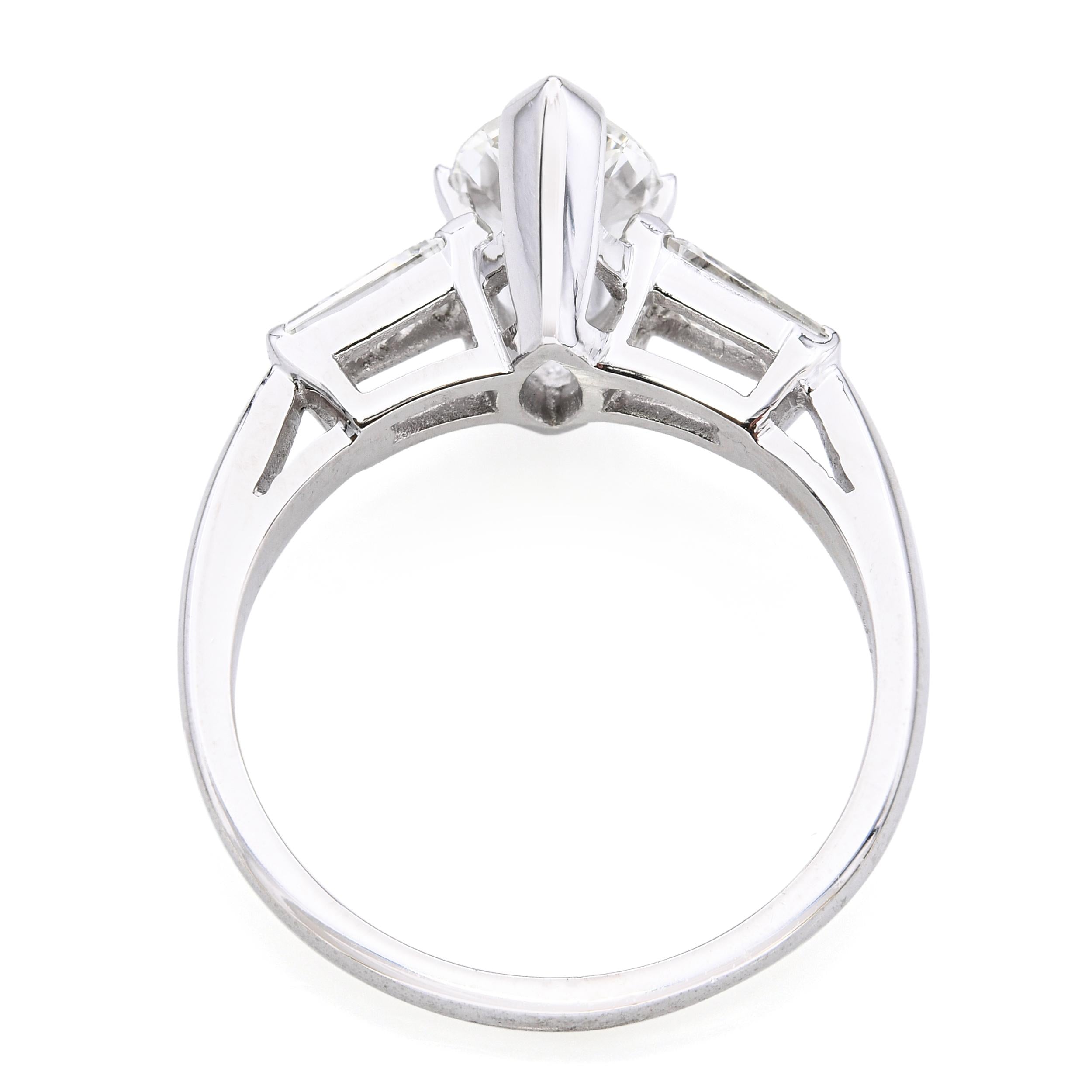 Vintage Platinum 1.52tcw Marquise & Tapered Baguette Diamond Engagement Ring