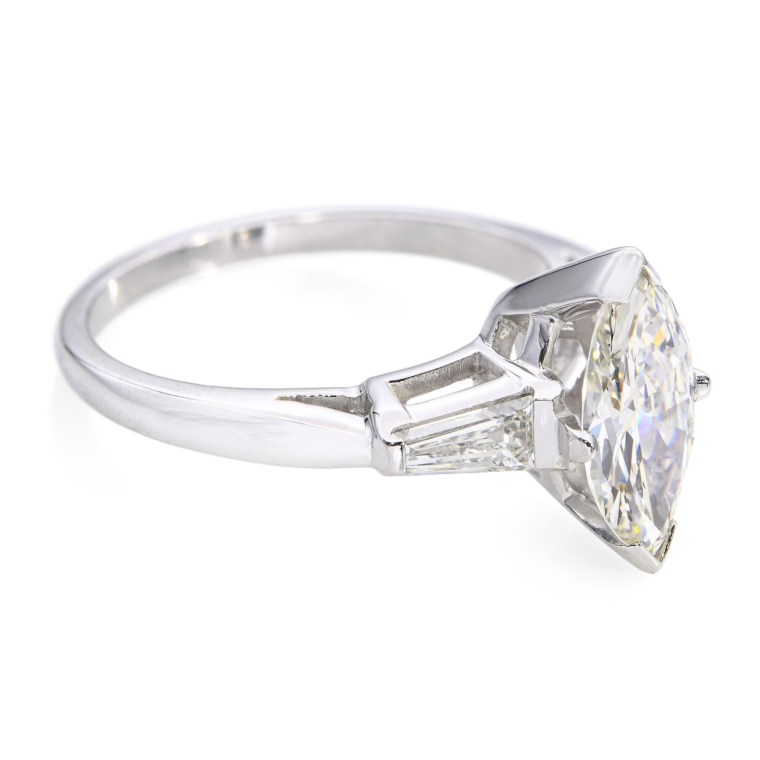 Vintage Platinum 1.52tcw Marquise & Tapered Baguette Diamond Engagement Ring