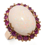 Vintage 14k Yellow Gold 6.48ct Australian Opal and 0.48tcw Ruby Halo Ring