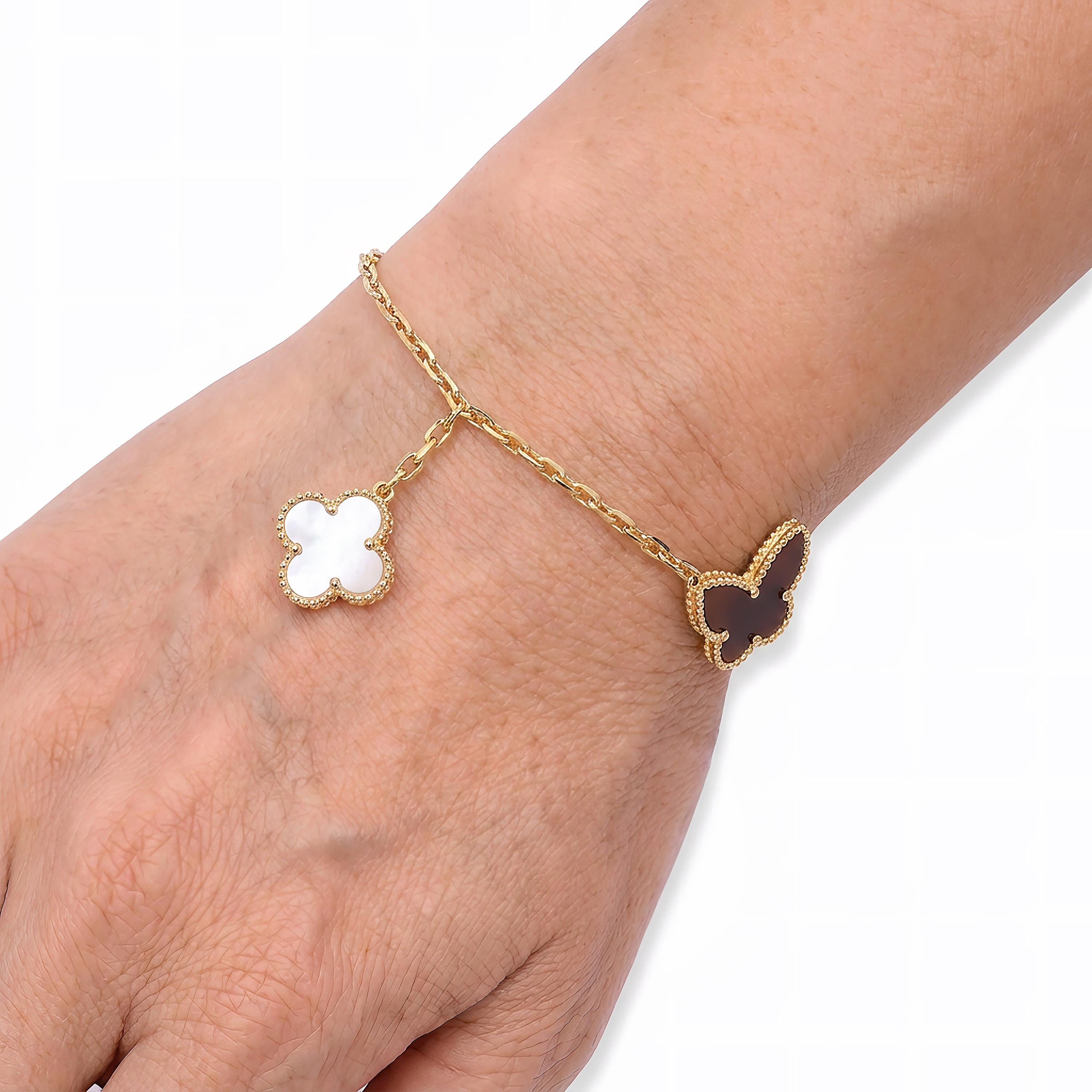 Van Cleef and Arpels 18k Yellow Gold  Lucky Alhambra Charm Bracelet