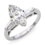 Vintage Platinum 1.52tcw Marquise & Tapered Baguette Diamond Engagement Ring
