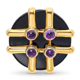 Vintage Aldo Cipullo 1974 18k Yellow Gold Onyx & Amethyst Brooch