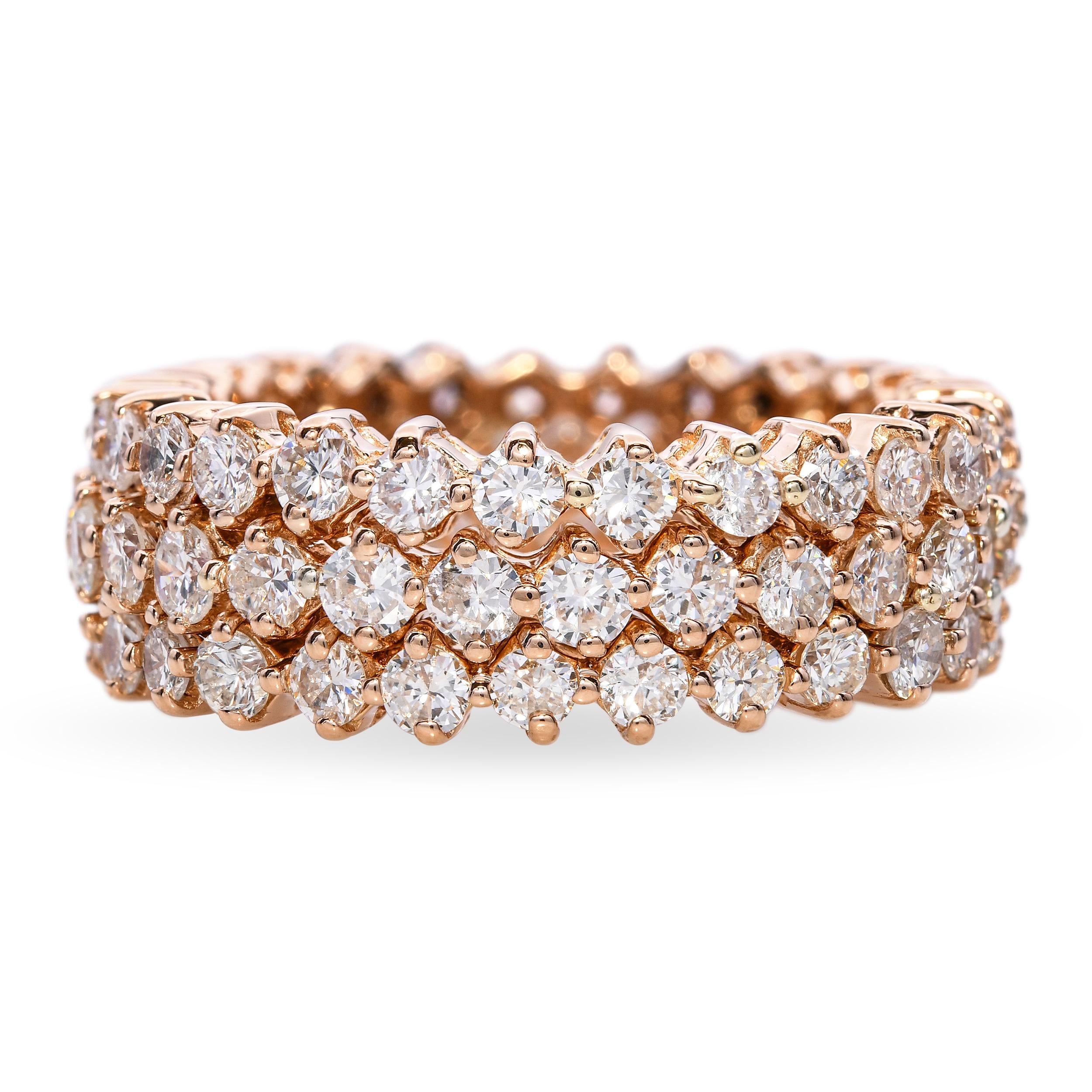 18k Rose Gold 3.15tcw Diamond Three Row Eternity Band
