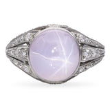 Antique Edwardian Purple Star Sapphire and Diamond Filigree Ring