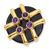 Vintage Aldo Cipullo 1974 18k Yellow Gold Onyx & Amethyst Brooch