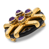 Vintage Aldo Cipullo 1974 18k Yellow Gold Onyx & Amethyst Brooch