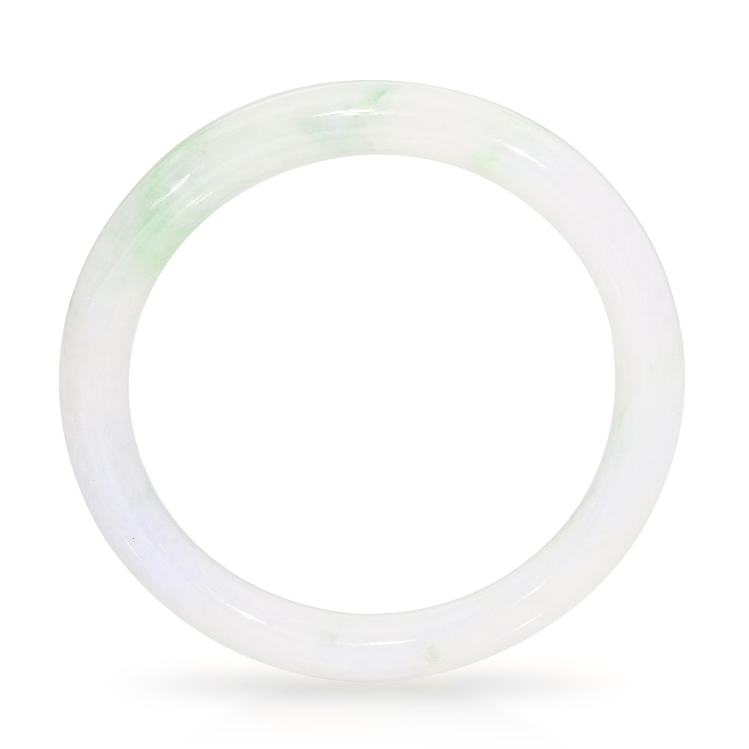 GIA Graded Jadeite Jade Variegated Green and White Bangle Bracelet