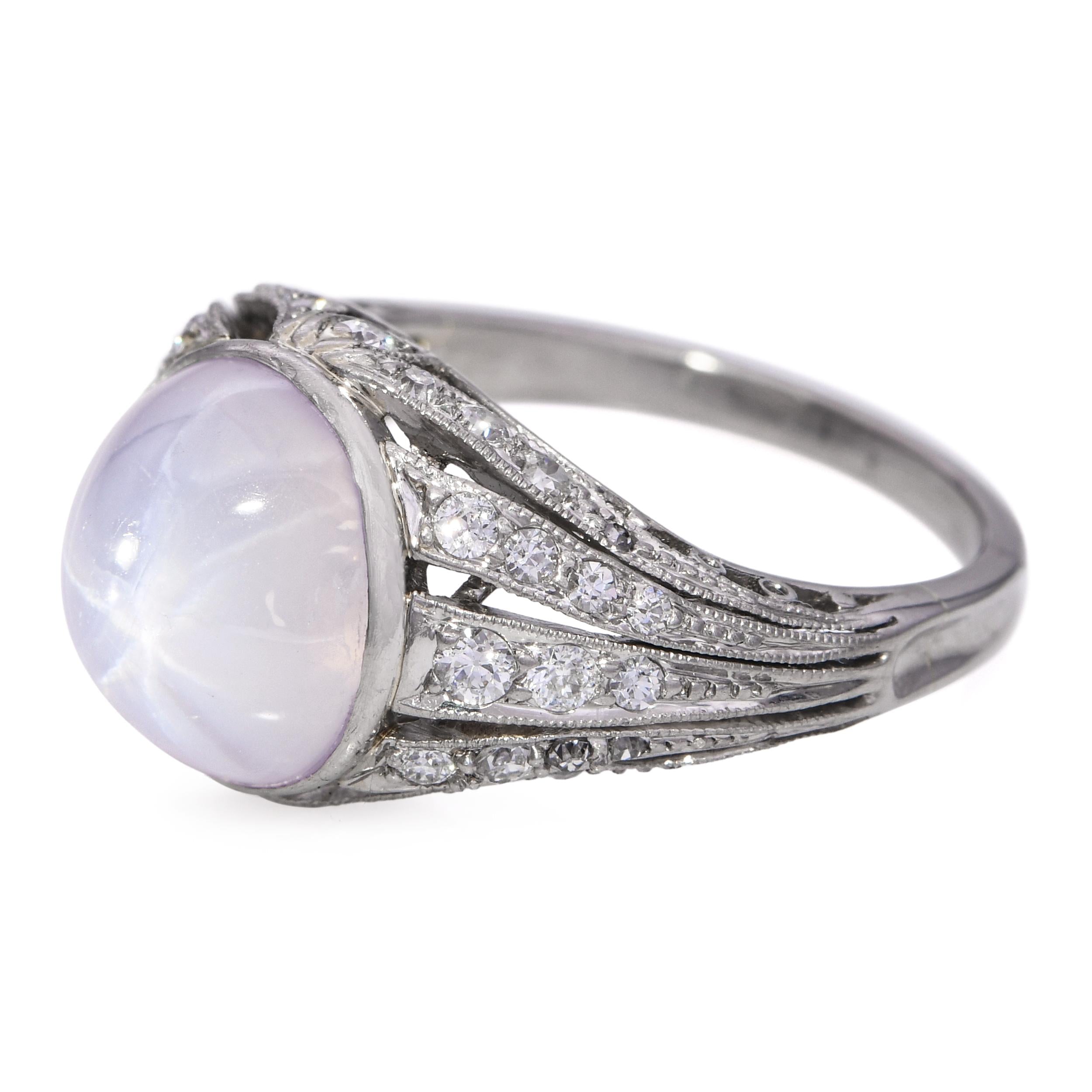 Antique Edwardian Purple Star Sapphire and Diamond Filigree Ring