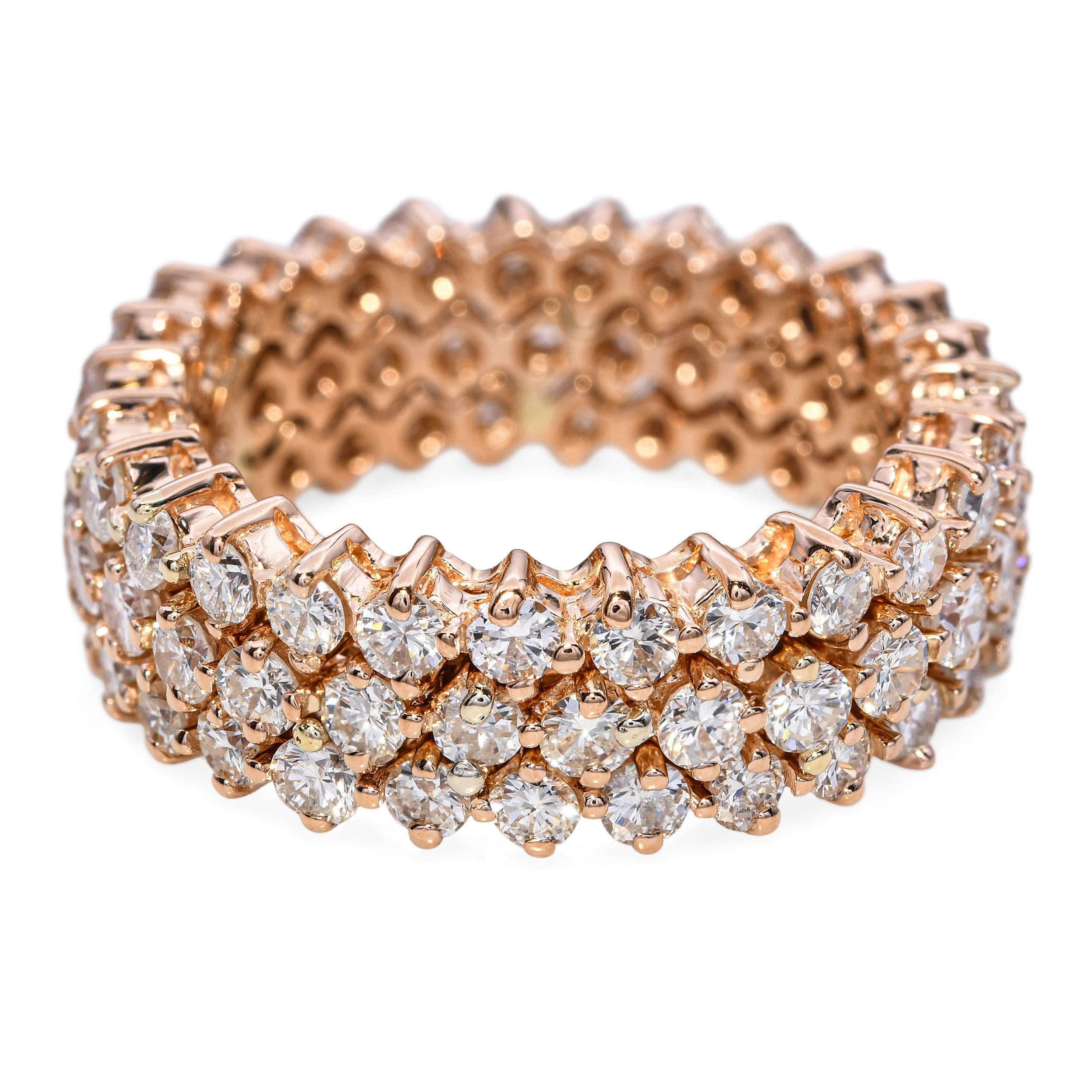 18k Rose Gold 3.15tcw Diamond Three Row Eternity Band