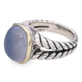 David Yurman Sterling Silver and 18k Yellow Gold Blue Calcedony Braided Ring