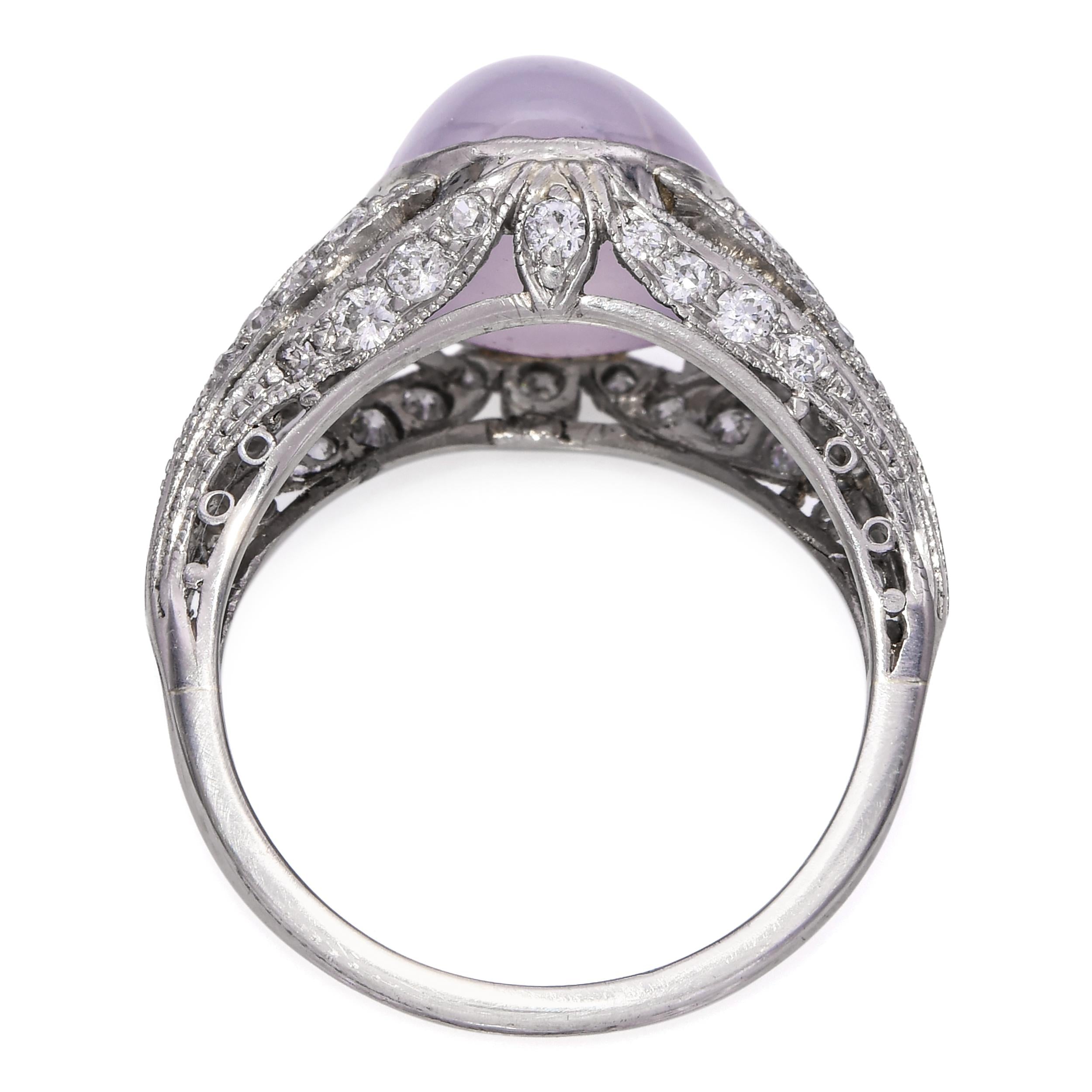 Antique Edwardian Purple Star Sapphire and Diamond Filigree Ring