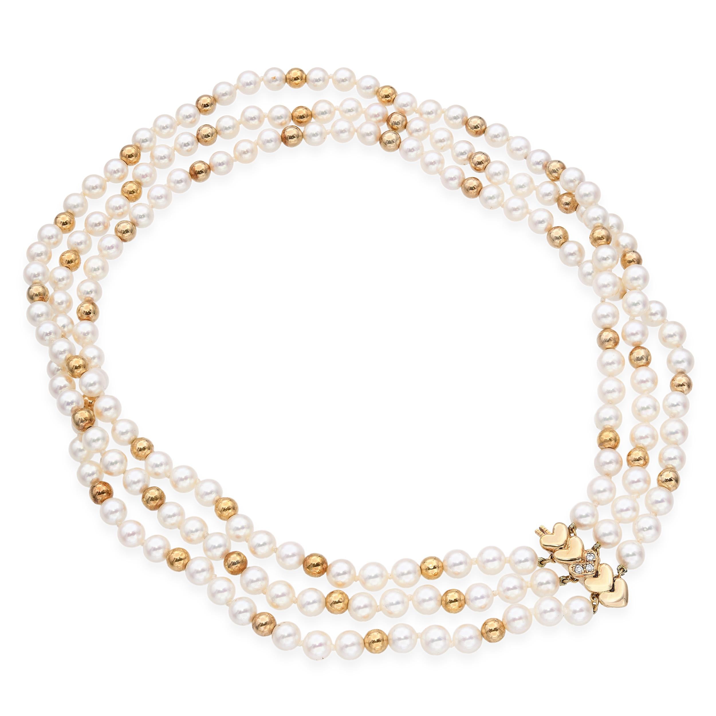 Mikimoto 18k Yellow Gold Multi Strand Gold Bead Pearl Necklace