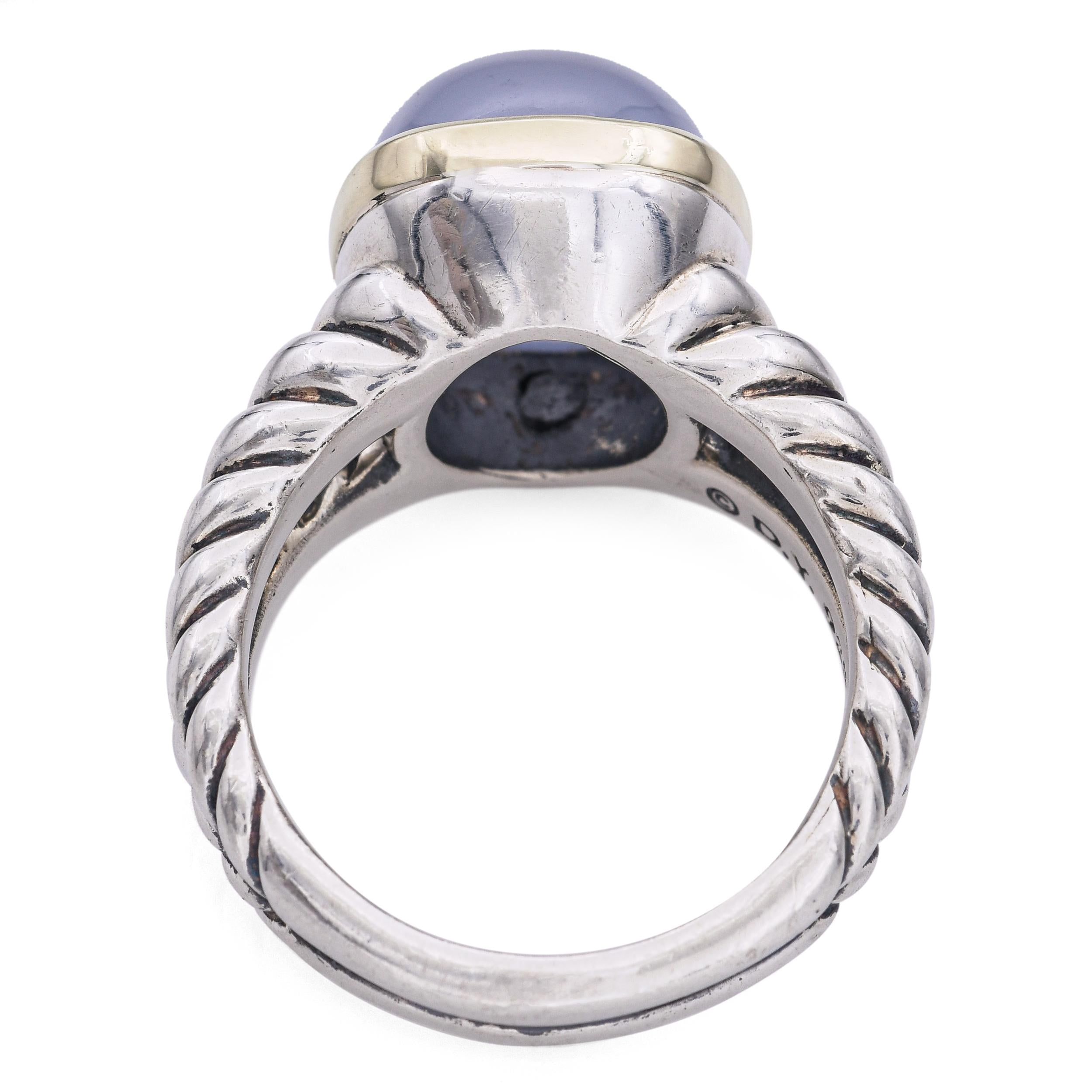 David Yurman Sterling Silver and 18k Yellow Gold Blue Calcedony Braided Ring