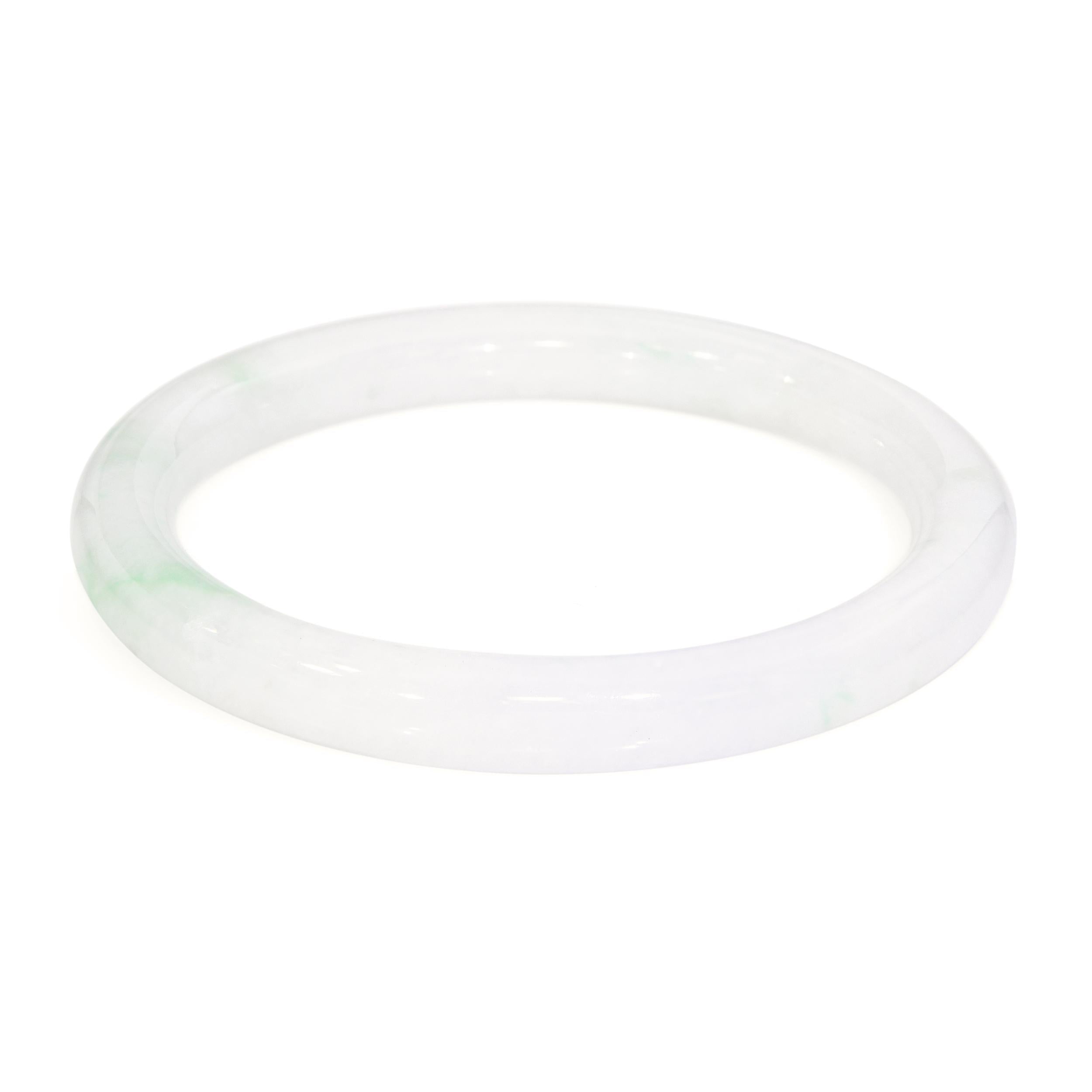 GIA Graded Jadeite Jade Variegated Green and White Bangle Bracelet