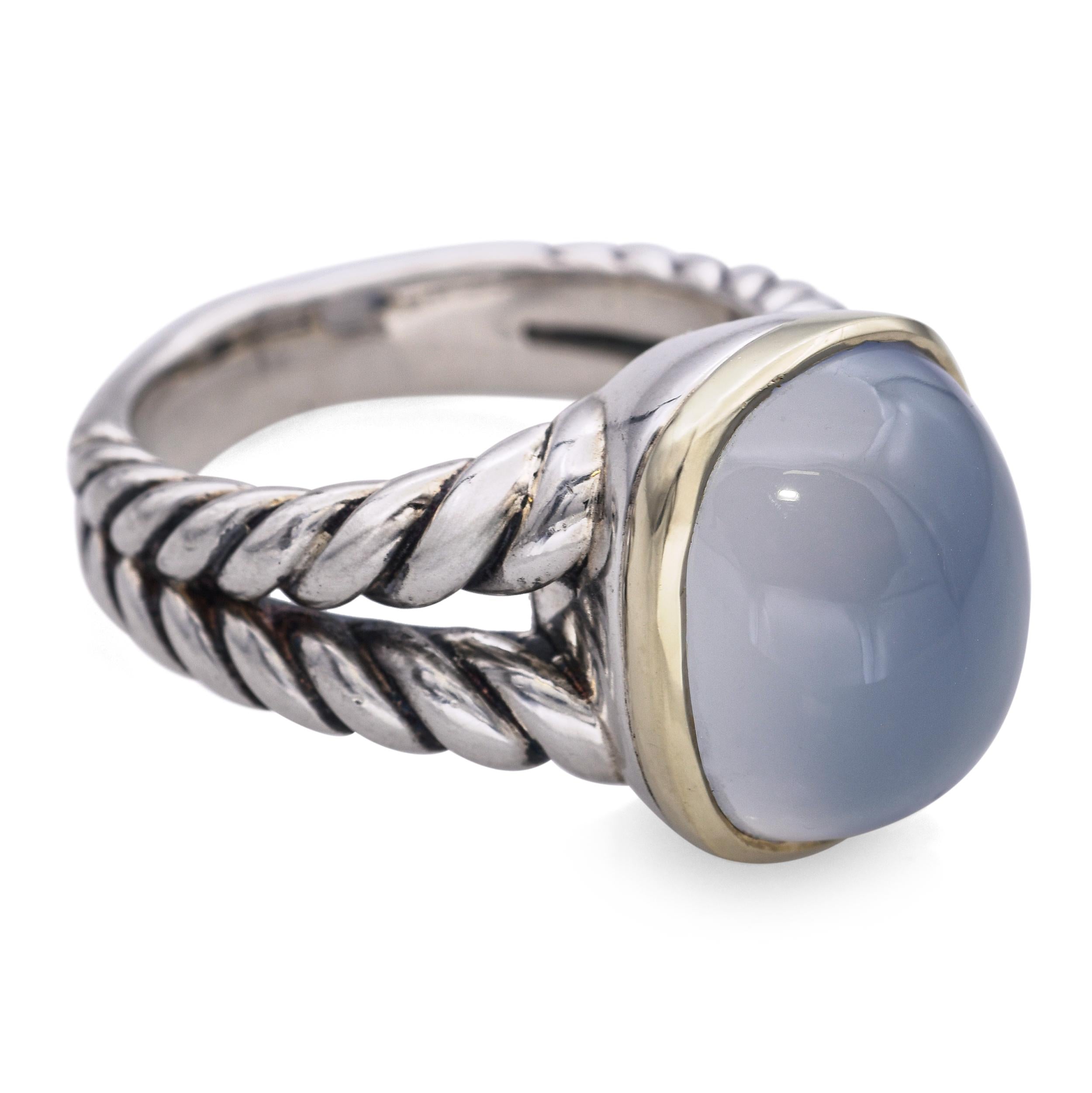 David Yurman Sterling Silver and 18k Yellow Gold Blue Calcedony Braided Ring