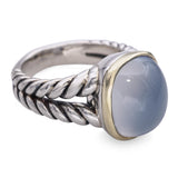 David Yurman Sterling Silver and 18k Yellow Gold Blue Calcedony Braided Ring