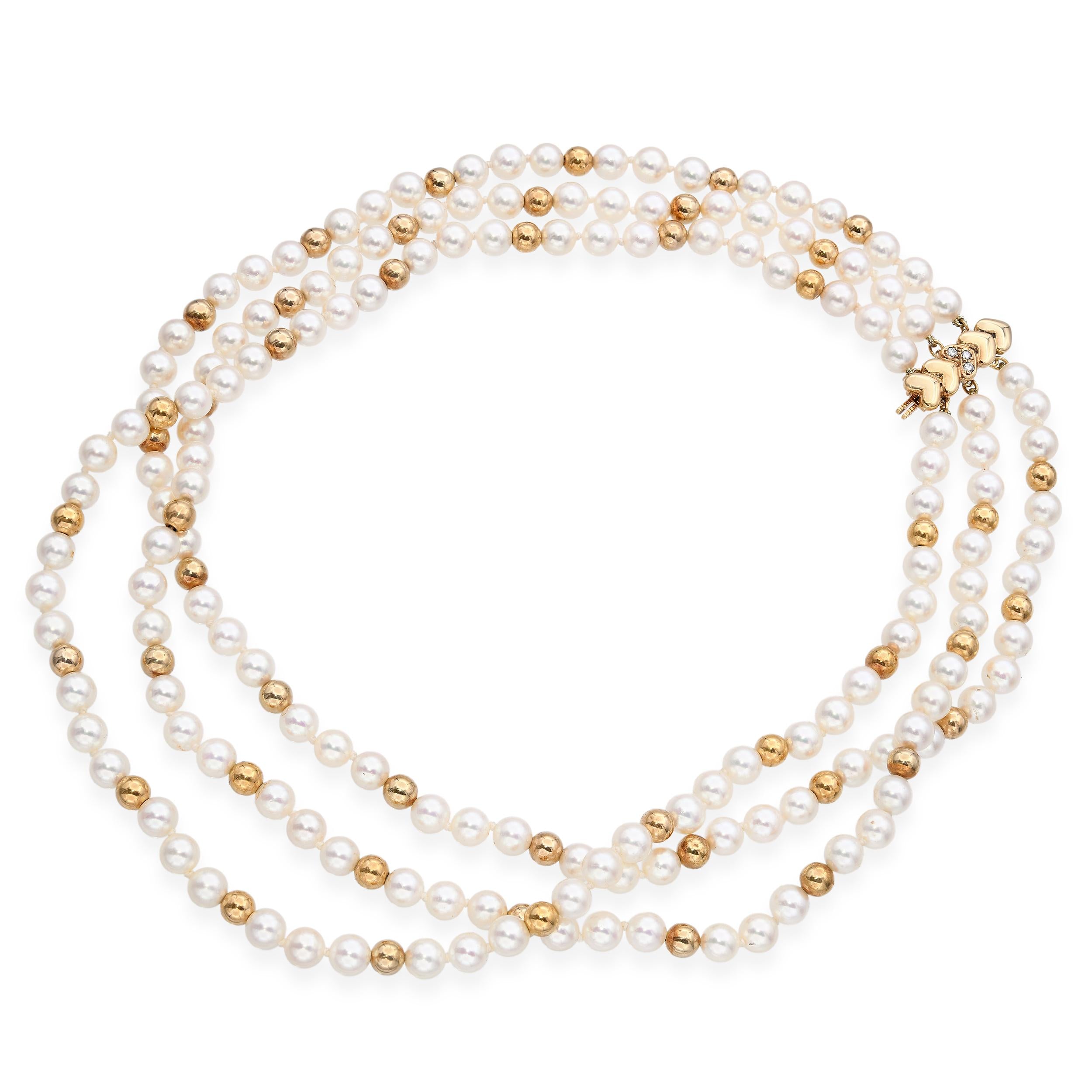 Mikimoto 18k Yellow Gold Multi Strand Gold Bead Pearl Necklace