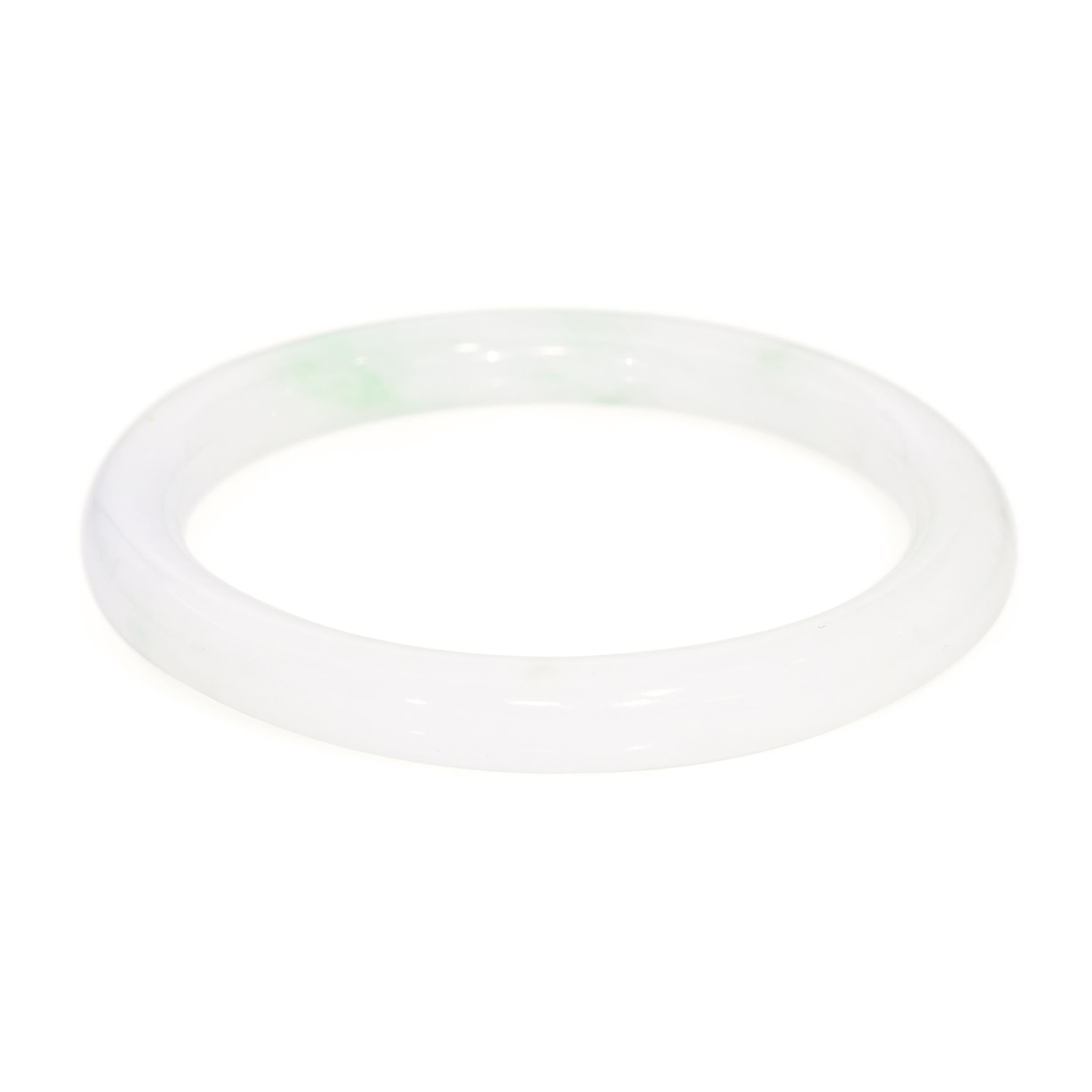 GIA Graded Jadeite Jade Variegated Green and White Bangle Bracelet