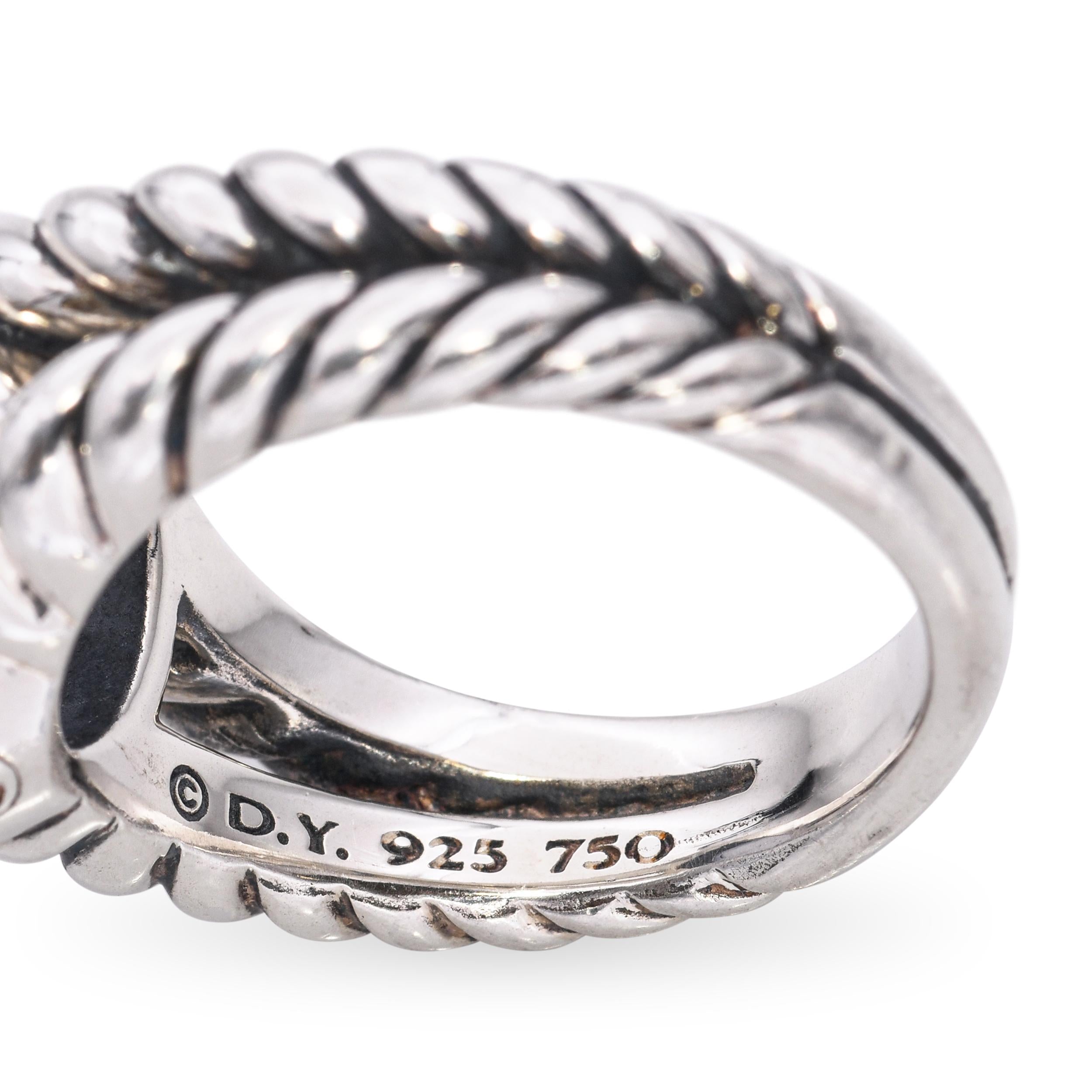 David Yurman Sterling Silver and 18k Yellow Gold Blue Calcedony Braided Ring