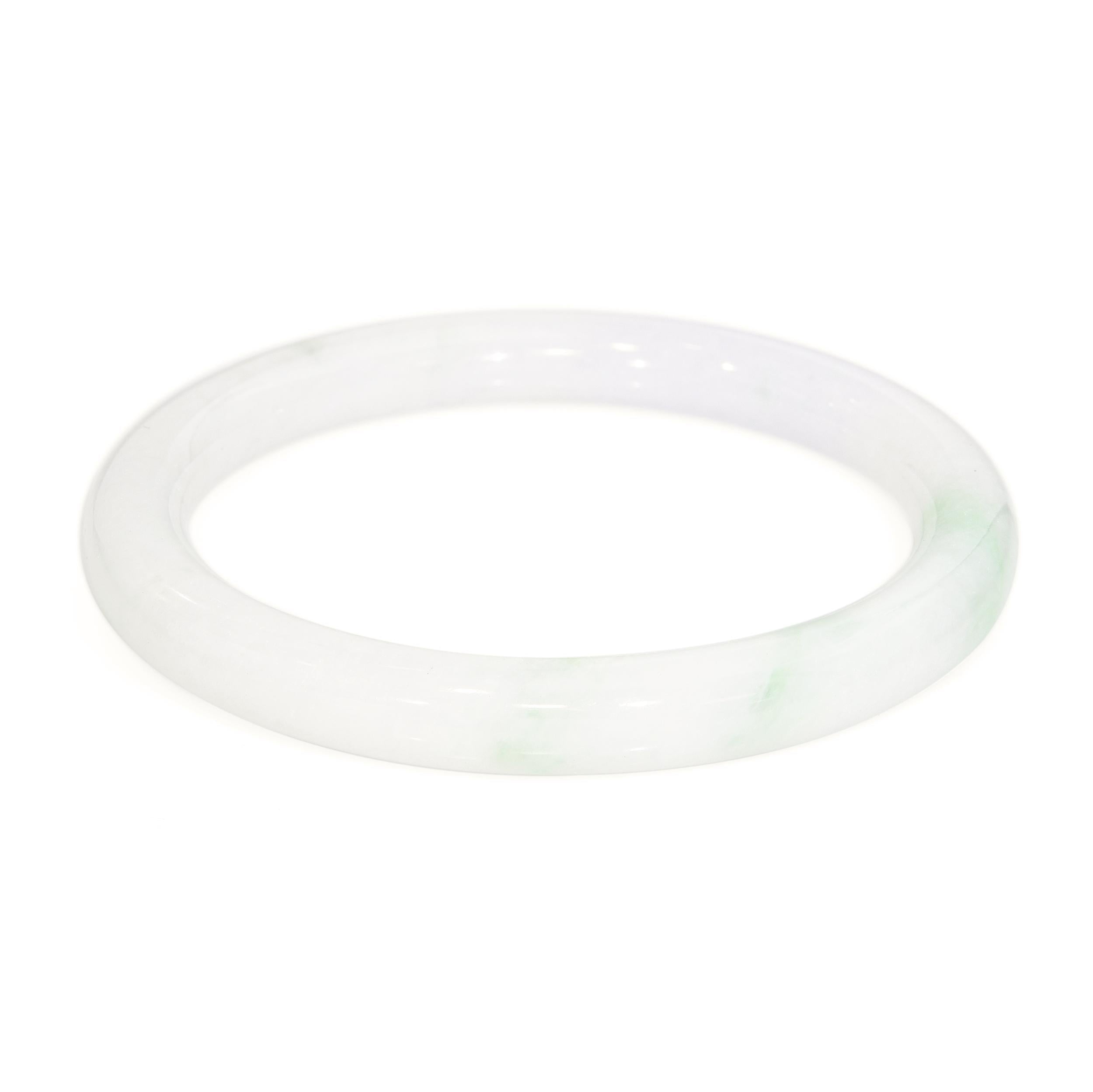 GIA Graded Jadeite Jade Variegated Green and White Bangle Bracelet