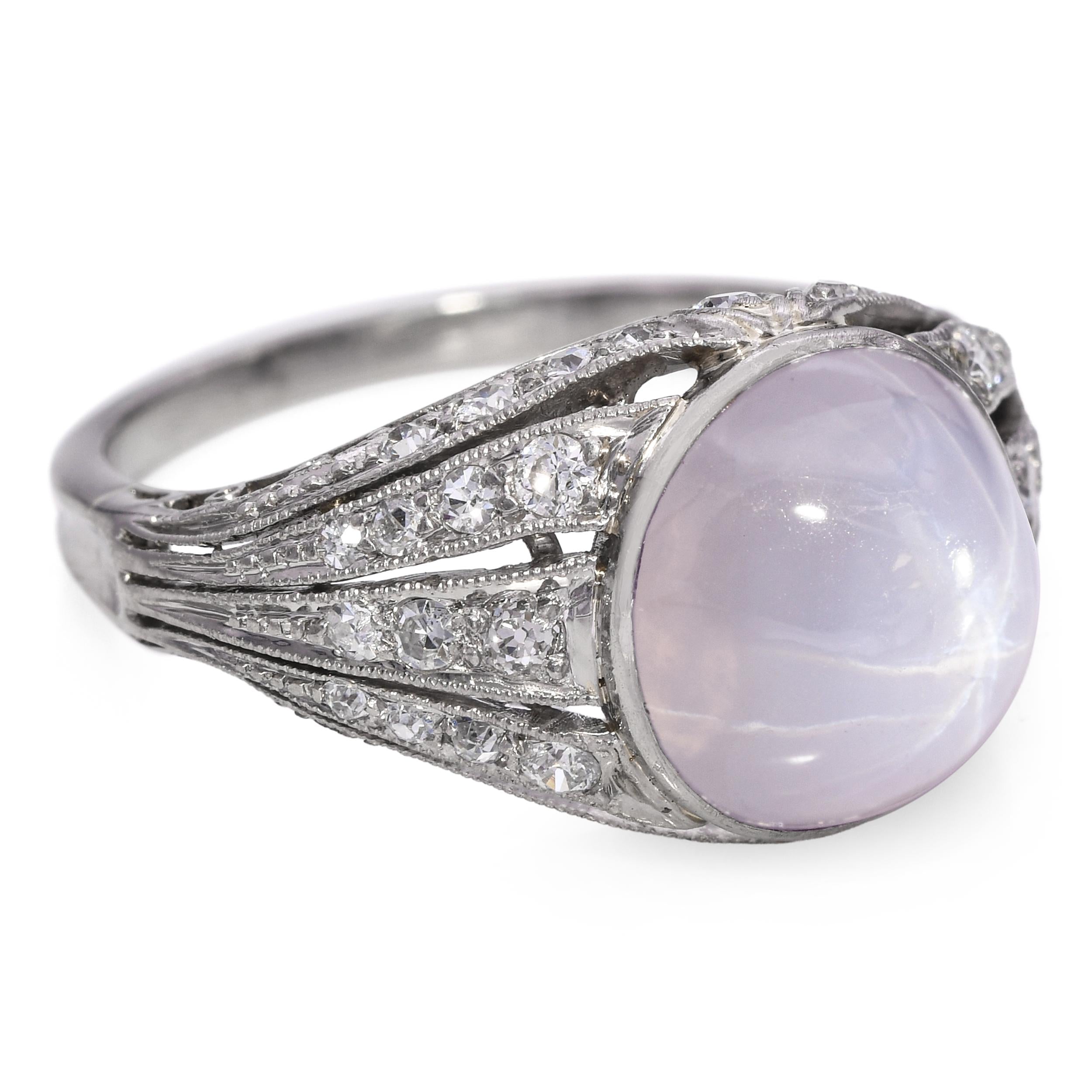Antique Edwardian Purple Star Sapphire and Diamond Filigree Ring