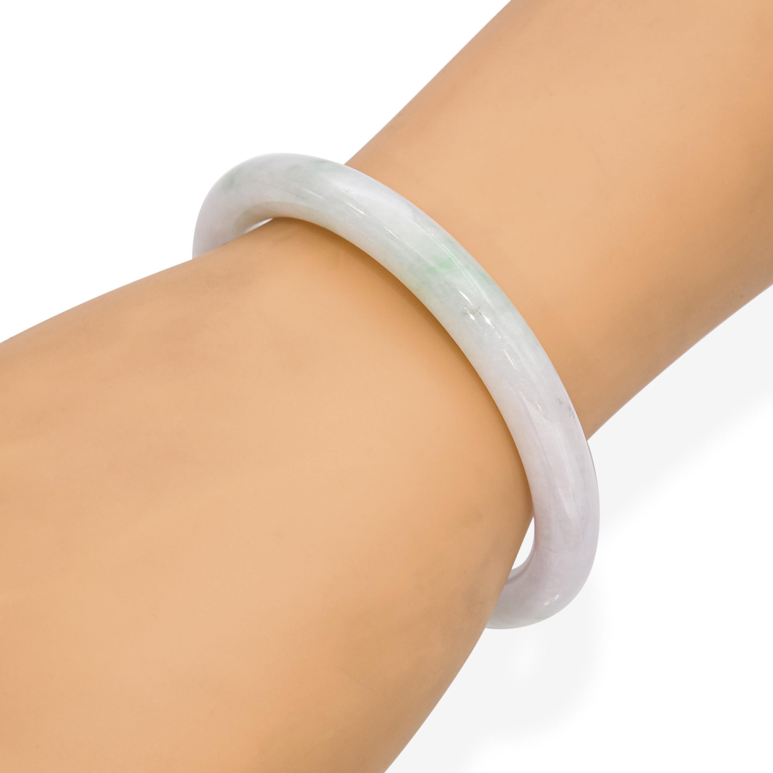 GIA Graded Jadeite Jade Variegated Green and White Bangle Bracelet