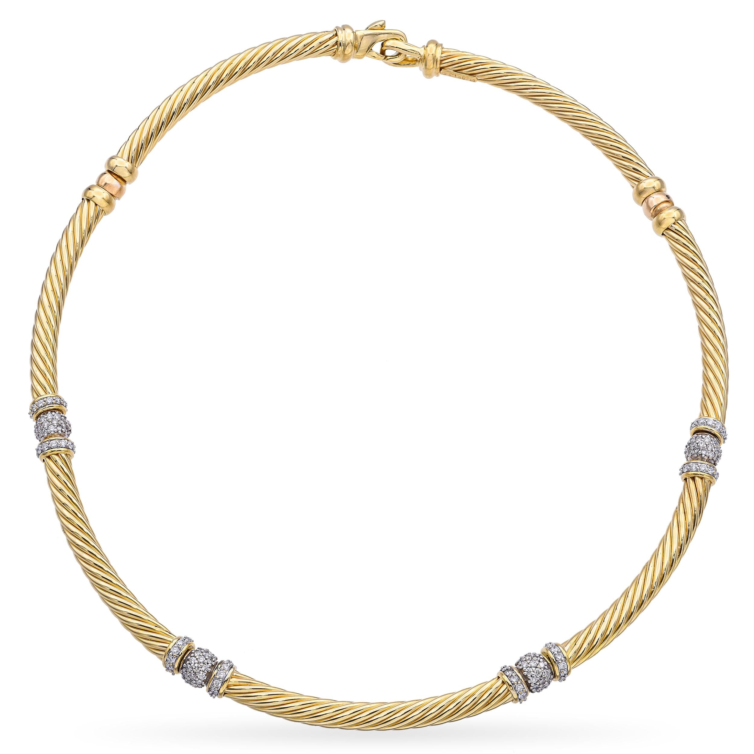 David Yurman 18k Yellow Gold Diamond Swivel Link Necklace