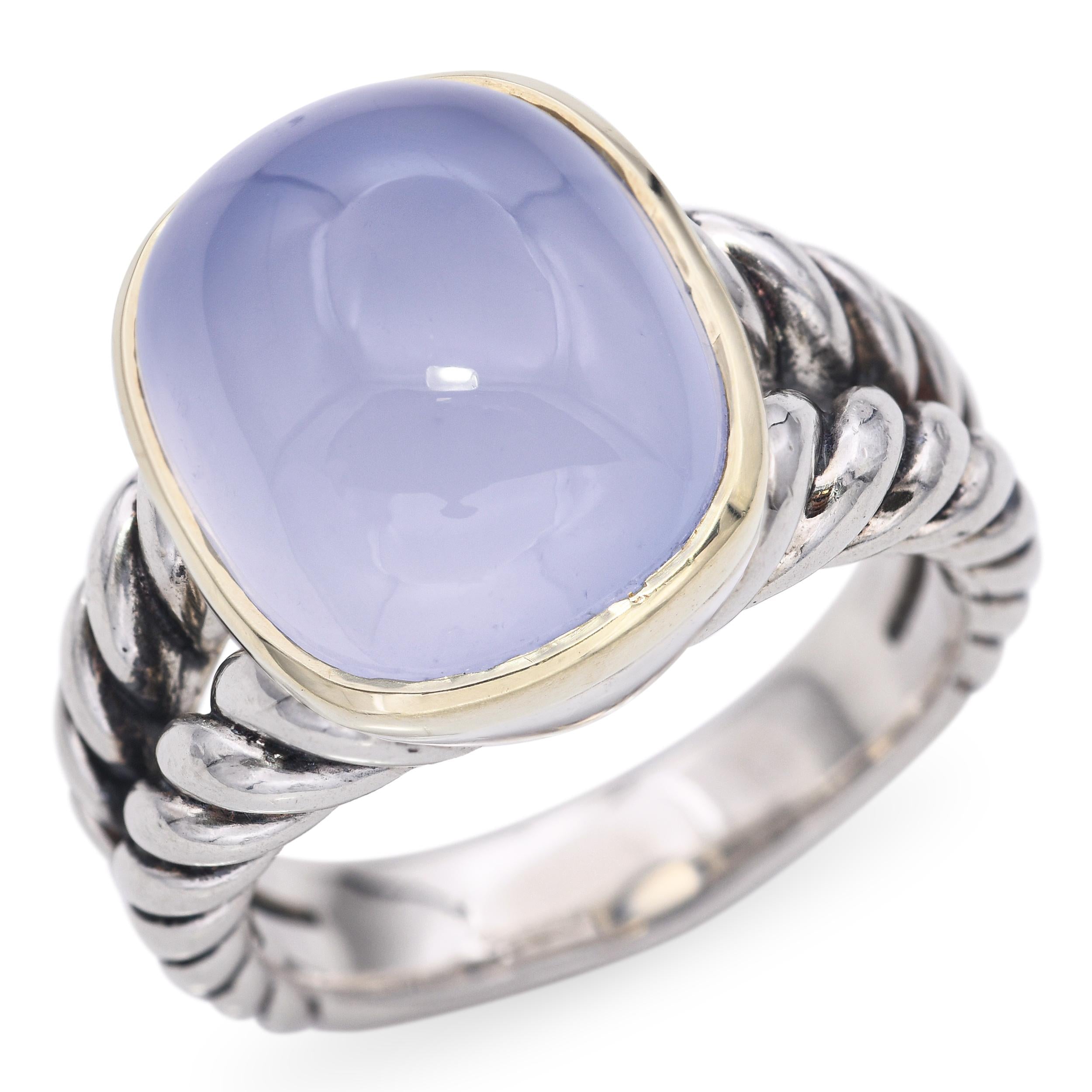 David Yurman Sterling Silver and 18k Yellow Gold Blue Calcedony Braided Ring