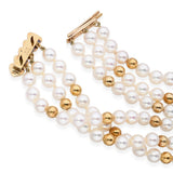 Mikimoto 18k Yellow Gold Multi Strand Gold Bead Pearl Necklace