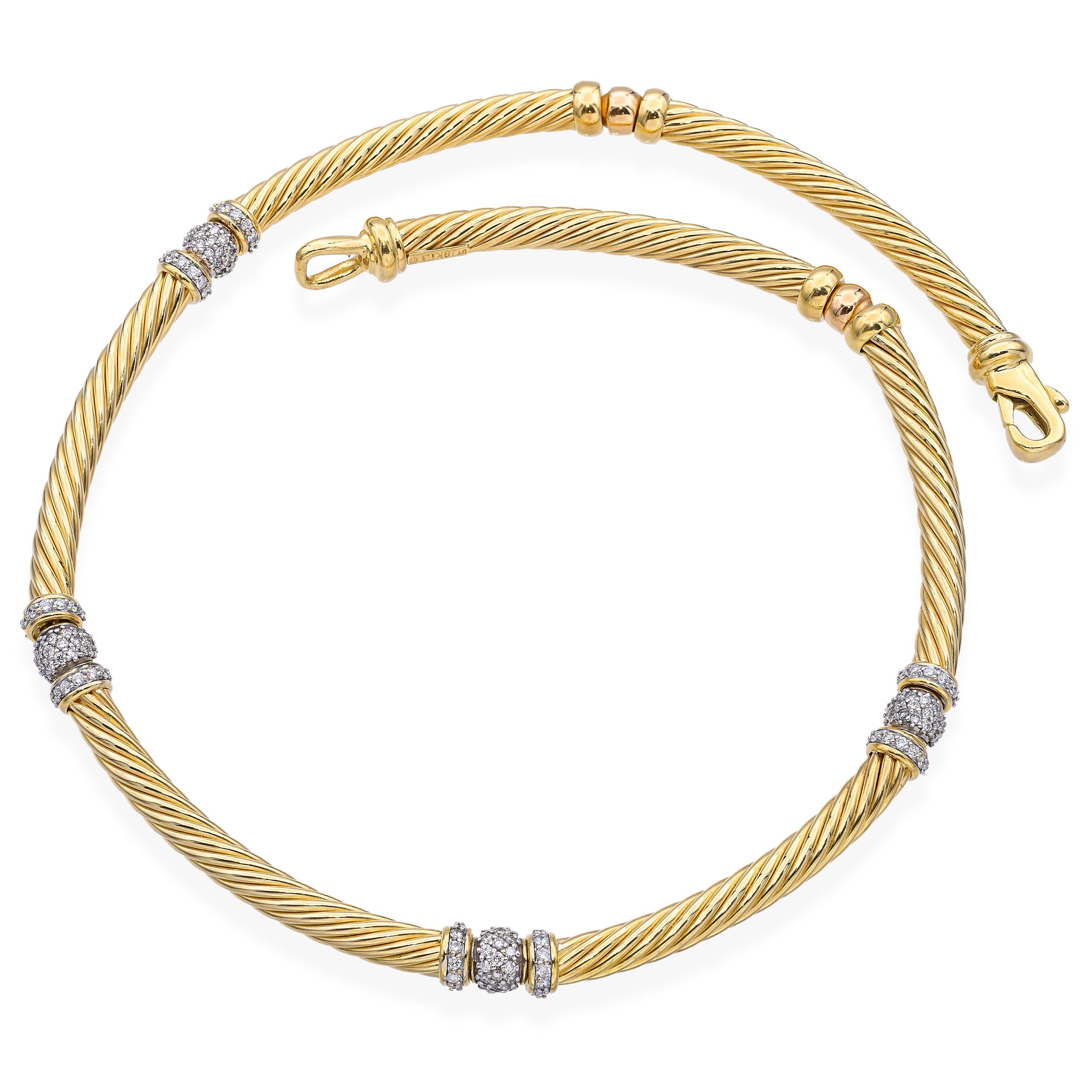 David Yurman 18k Yellow Gold Diamond Swivel Link Necklace