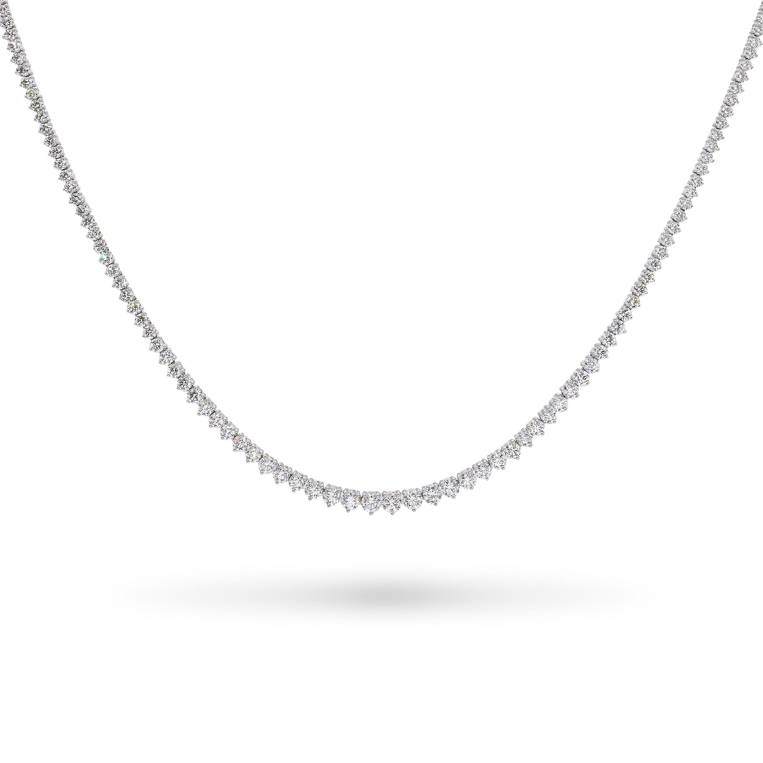 Platinum 10.97tcw Graduated E-F VVS Diamond Tennis Necklace