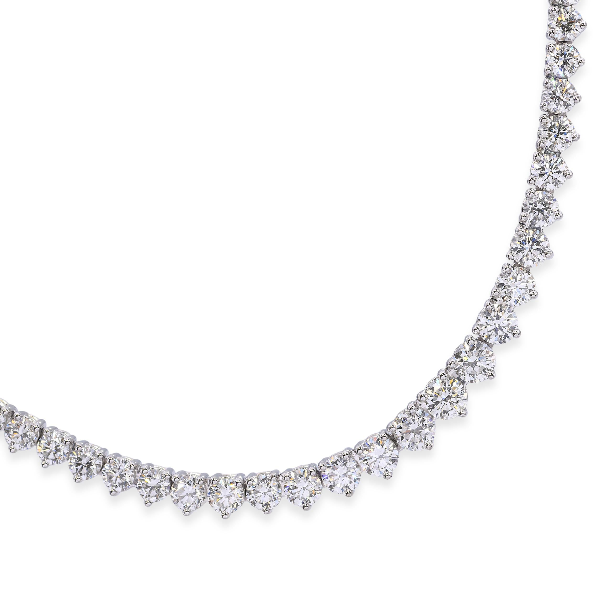 Platinum 10.97tcw Graduated E-F VVS Diamond Tennis Necklace