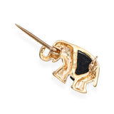 Vintage Vo 14k Yellow Gold Onyx and Diamond Elephant Brooch Pin