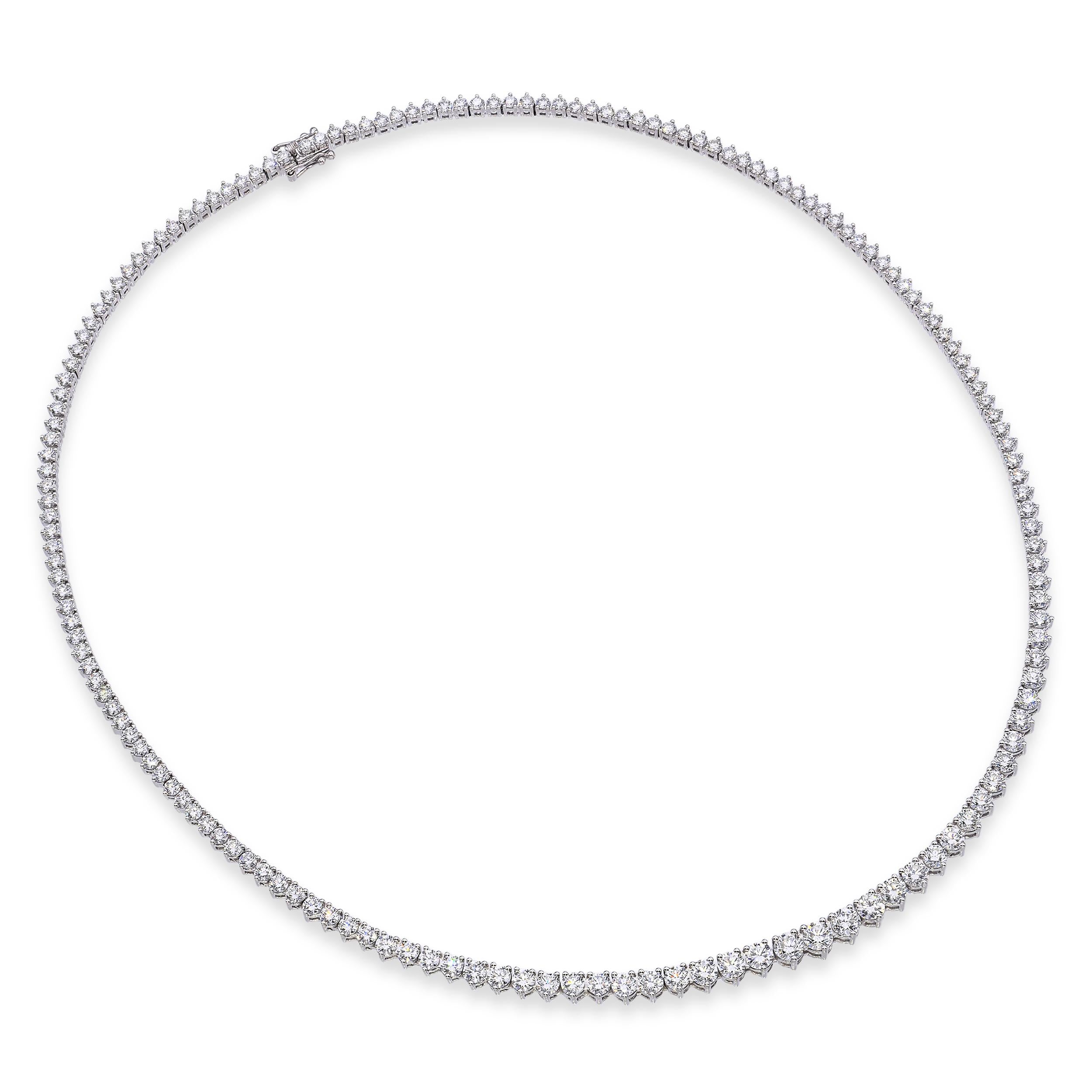 Platinum 10.97tcw Graduated E-F VVS Diamond Tennis Necklace
