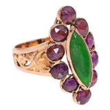Antique Georgian 18k Yellow Gold Rose Cut Garnet and Jade Navette Ring