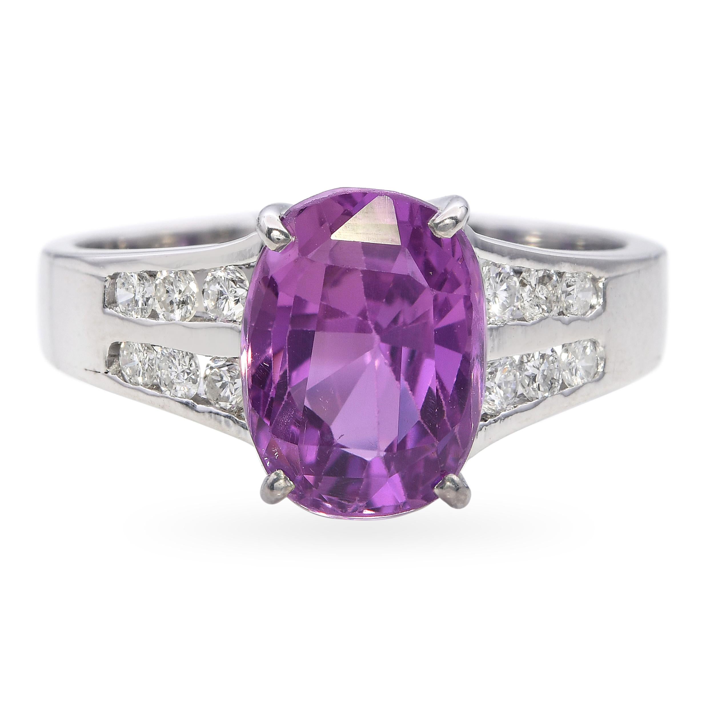 14k White Gold GIA 2.99ct Pink Sapphire and Diamond Ring