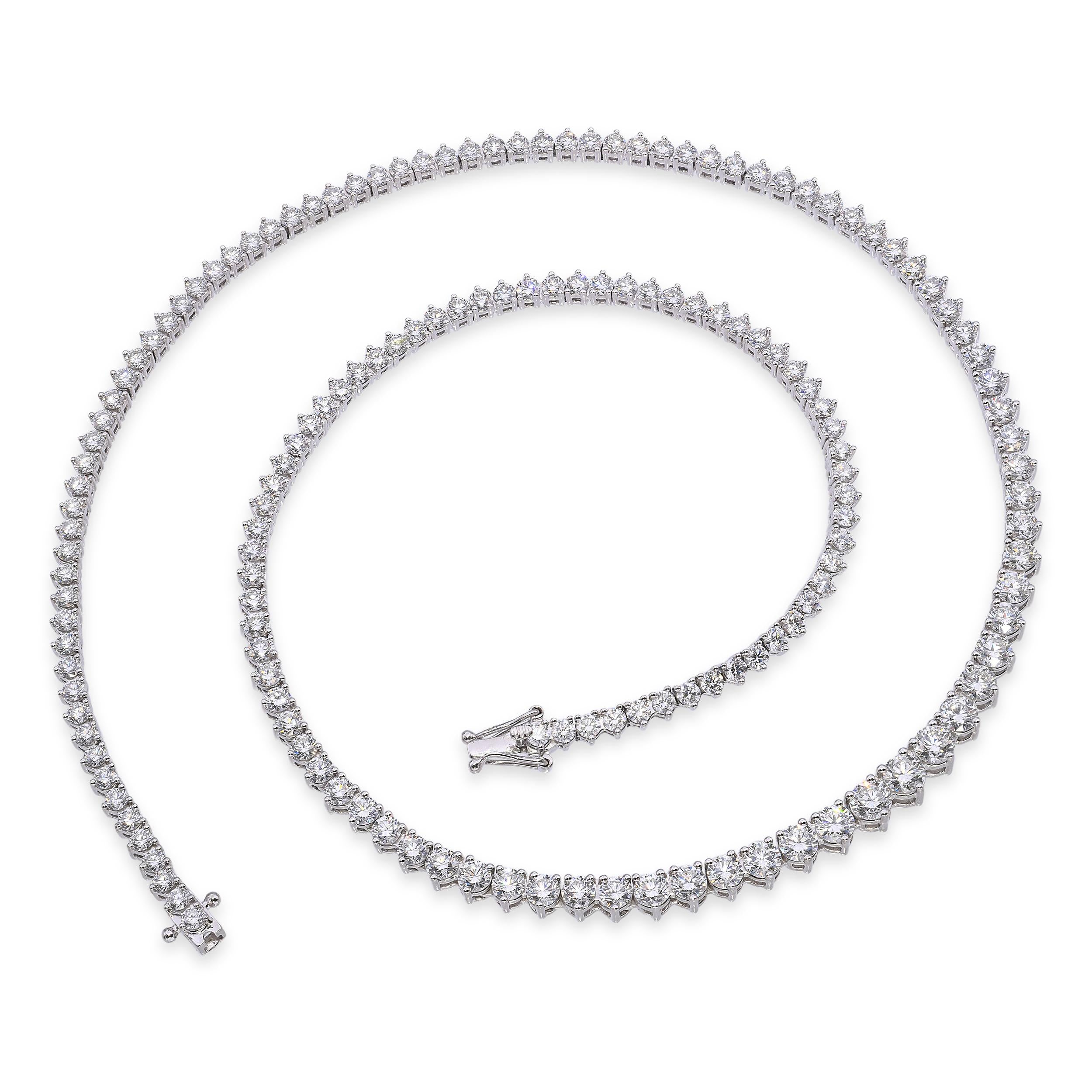 Platinum 10.97tcw Graduated E-F VVS Diamond Tennis Necklace