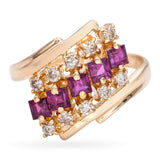 Vintage 14k Yellow Gold Diamond and Ruby Bypass Ring