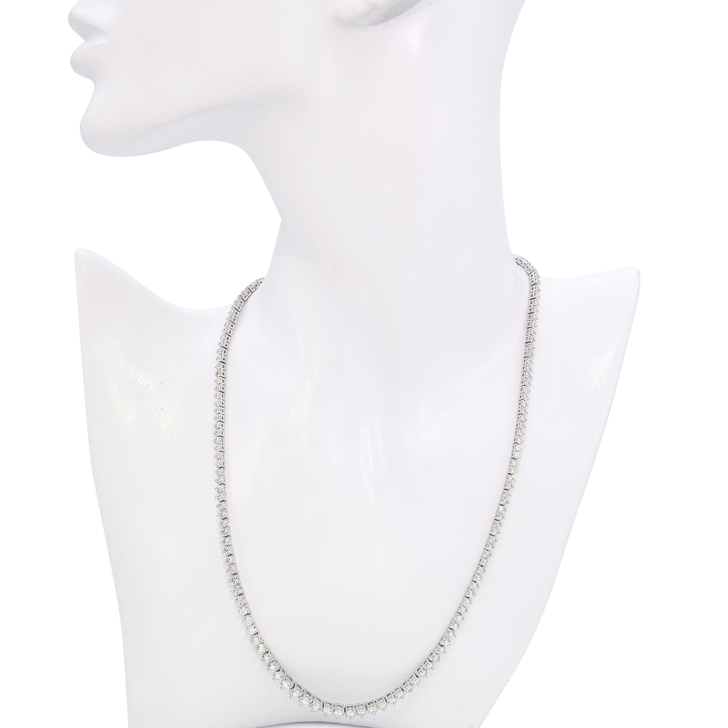 Platinum 10.97tcw Graduated E-F VVS Diamond Tennis Necklace