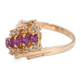 Vintage 14k Yellow Gold Diamond and Ruby Bypass Ring