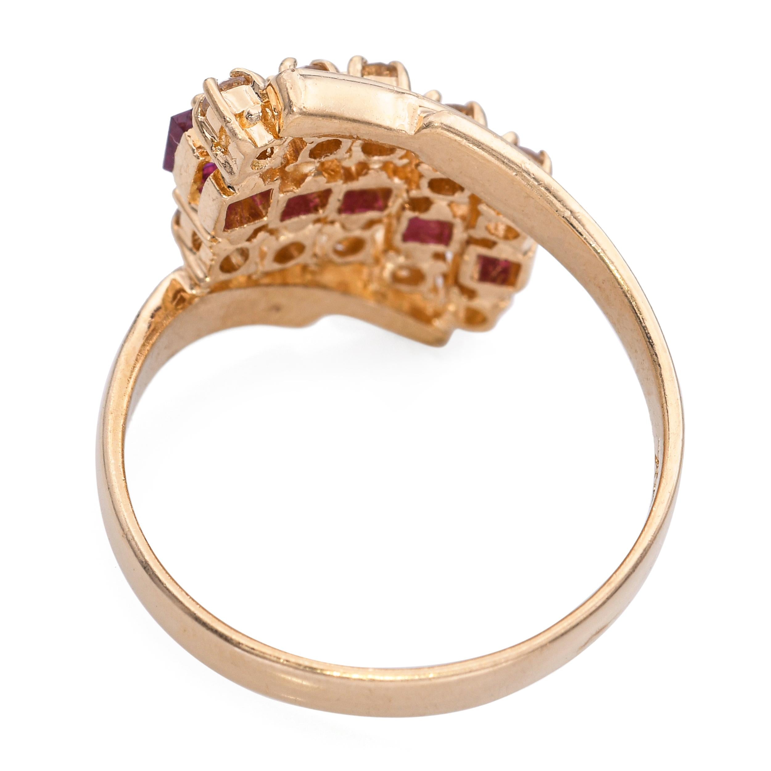 Vintage 14k Yellow Gold Diamond and Ruby Bypass Ring