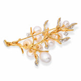 Vintage 17k Yellow Gold Pearl and 1.01ctw Diamond Branch and Leaves Brooch