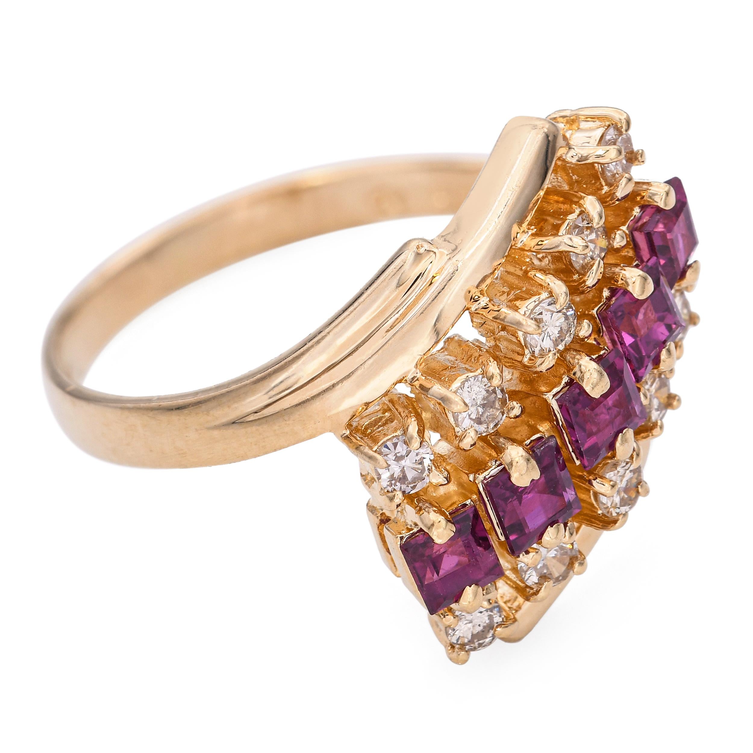 Vintage 14k Yellow Gold Diamond and Ruby Bypass Ring