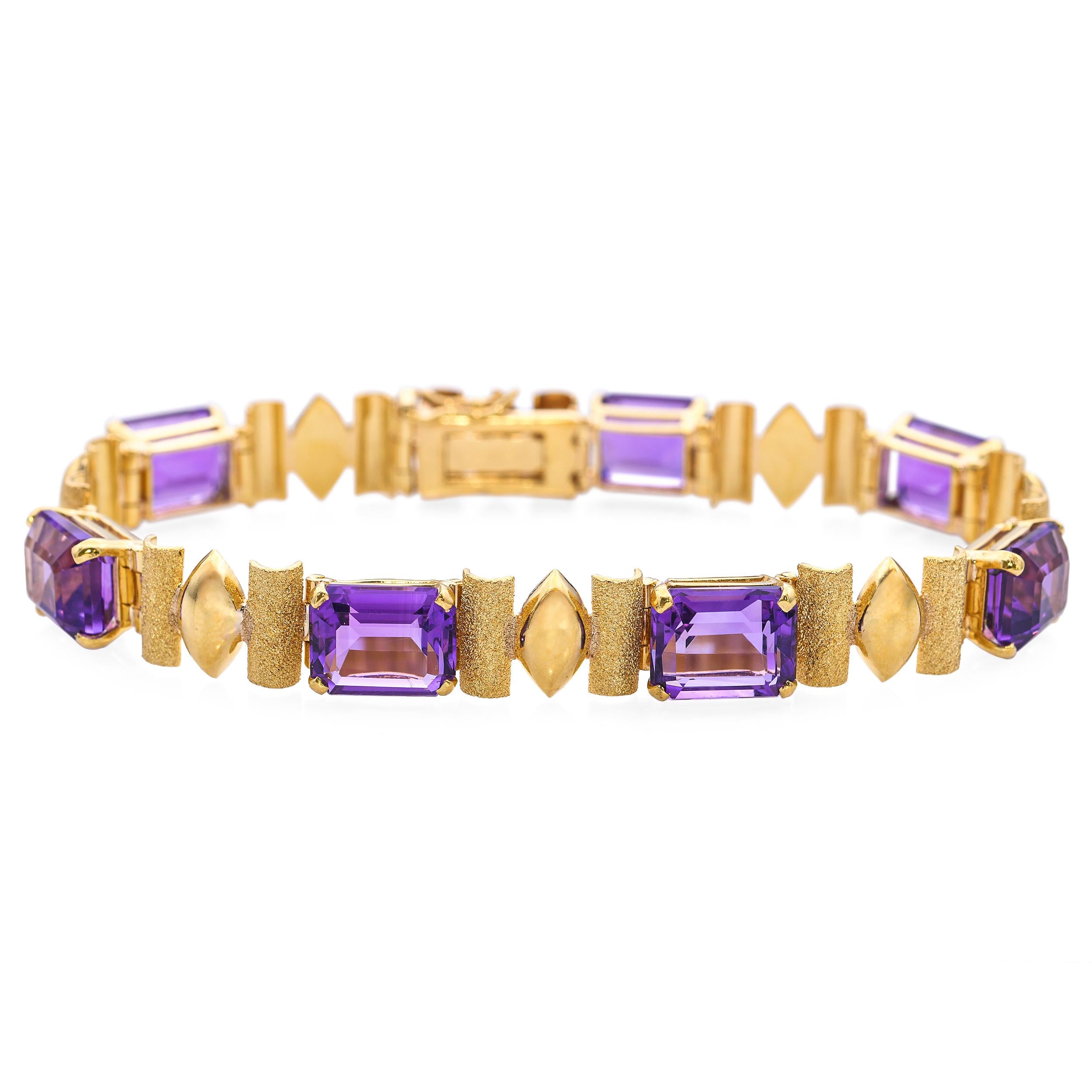 H. Stern 19k Yellow Gold Amethyst Link Bracelet