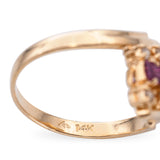 Vintage 14k Yellow Gold Diamond and Ruby Bypass Ring