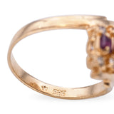 Vintage 14k Yellow Gold Diamond and Ruby Bypass Ring