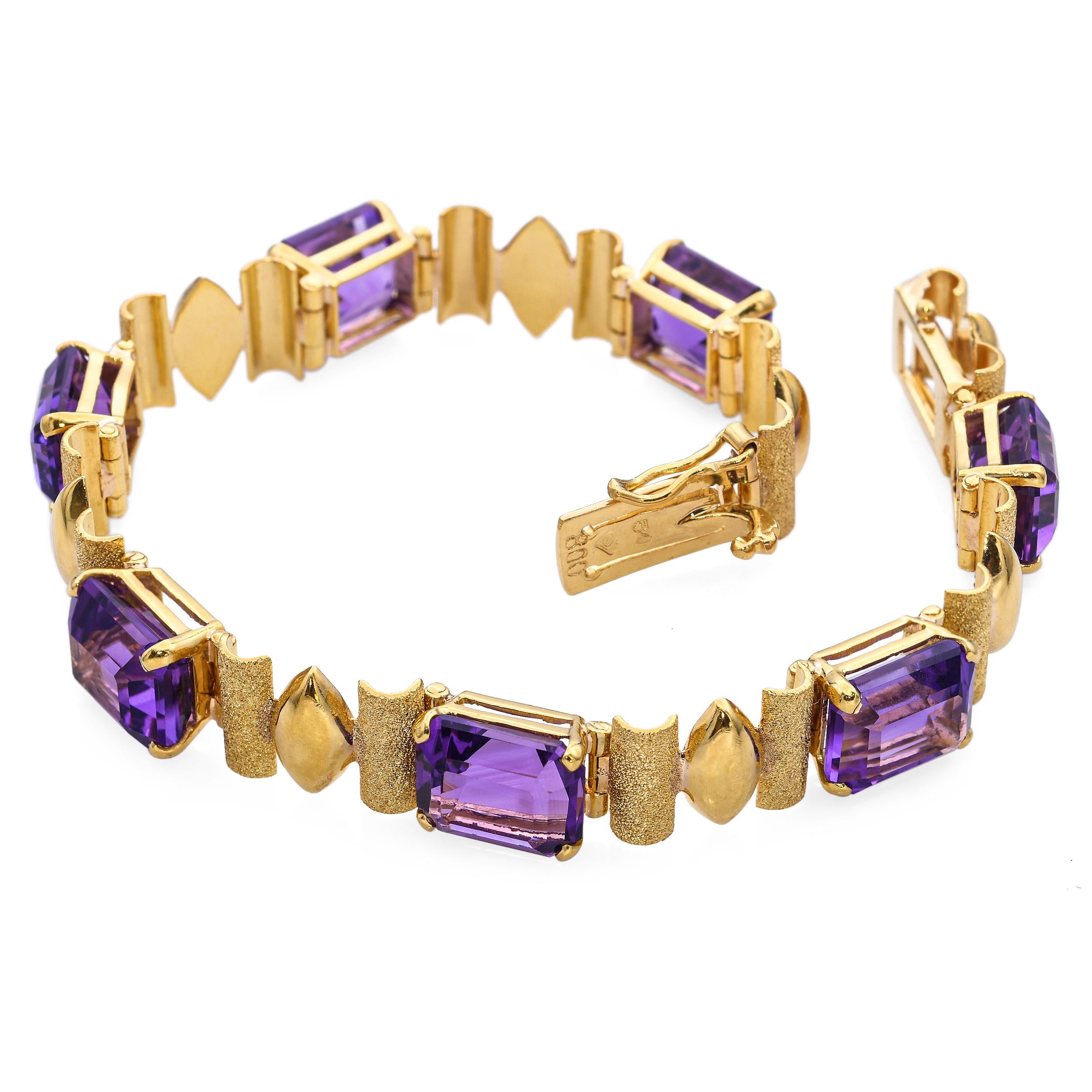 H. Stern 19k Yellow Gold Amethyst Link Bracelet